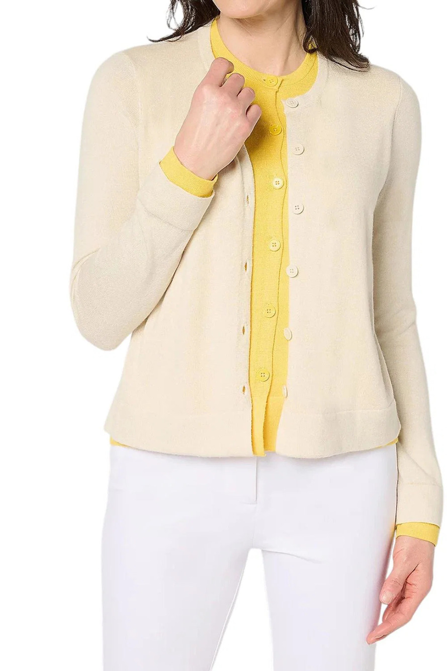 by Stacy London Women's Double Layer Illusion Cardigan Oyster/Yellow - Regular